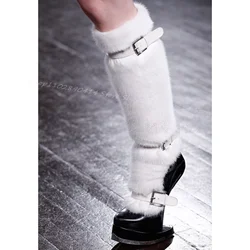 White Fur Buckle Black Strange Style Heels Boots Side Zipper Fashion Party Banquet Runway Women Shoes 2024 Zapatos Para Mujere