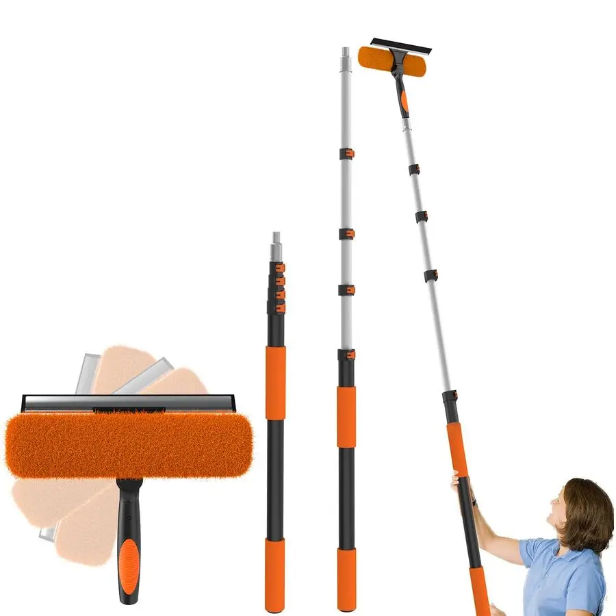 

26-футовый высокопроизводительный скребок для мытья окон с удлинительной штангой от 5 до 20 футов, телескопический скребок для мытья окон