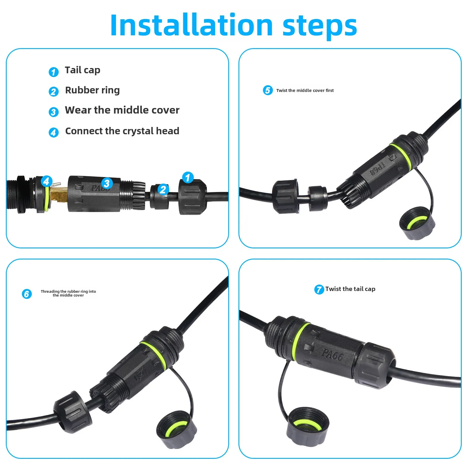 New rj45 panel mount Connector RJ45 CAT6A Ethernet Jack Waterproof connector With network cable 250mm