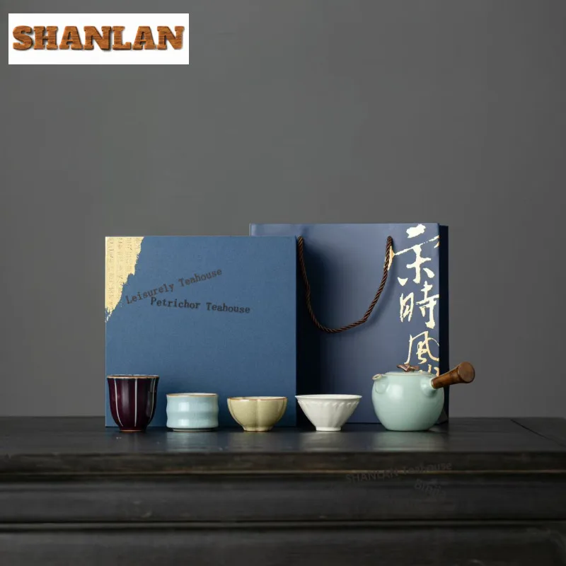 Five Famous Kilns Tea Set Complete Set Aesthetic Tea Ceremony Set Tea Maker Teapot And Tea Cup Set Cha Supplies Collection Gifts