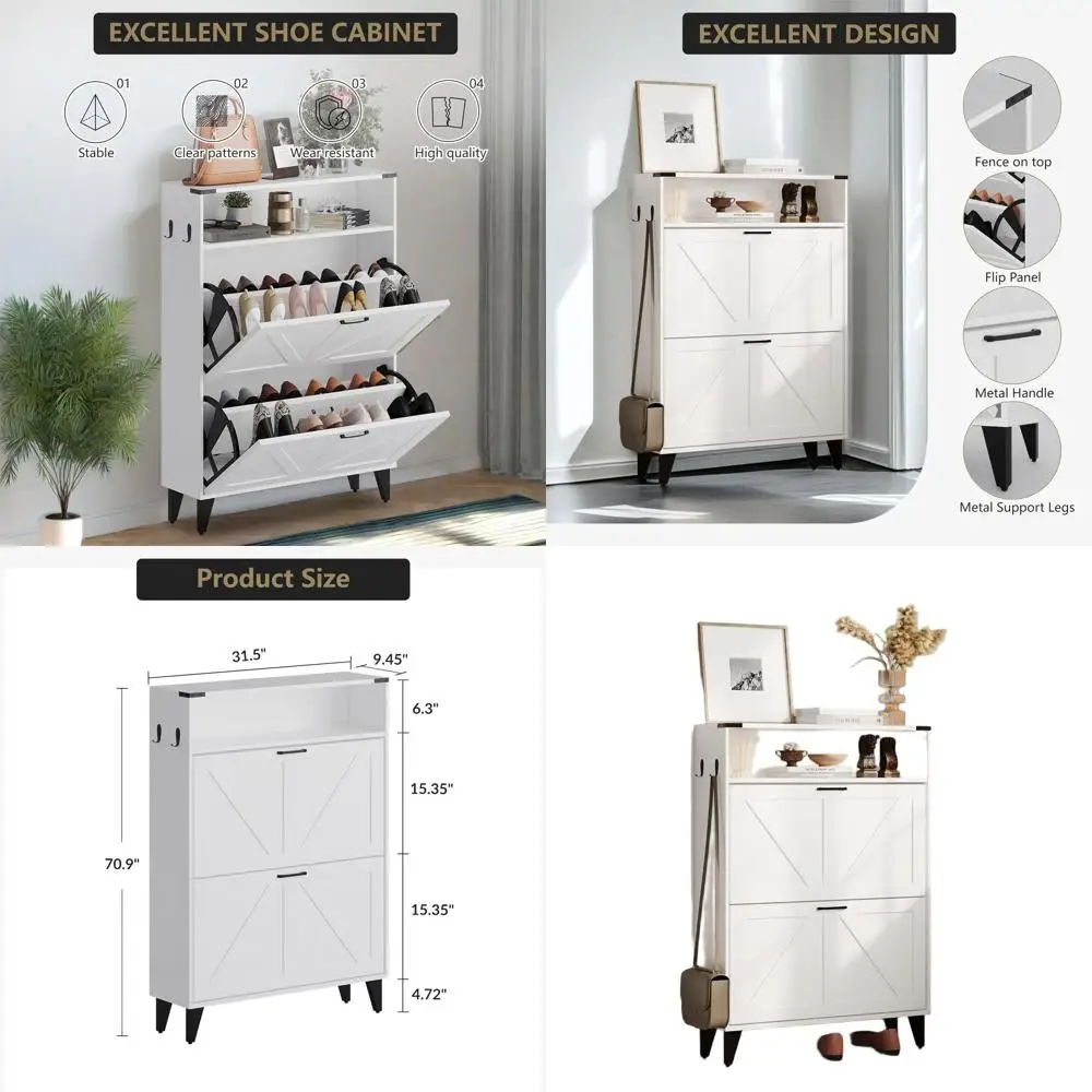 

Напольная подставка для обуви в деревенском стиле с 2 выдвижными ящиками и металлическими ножками