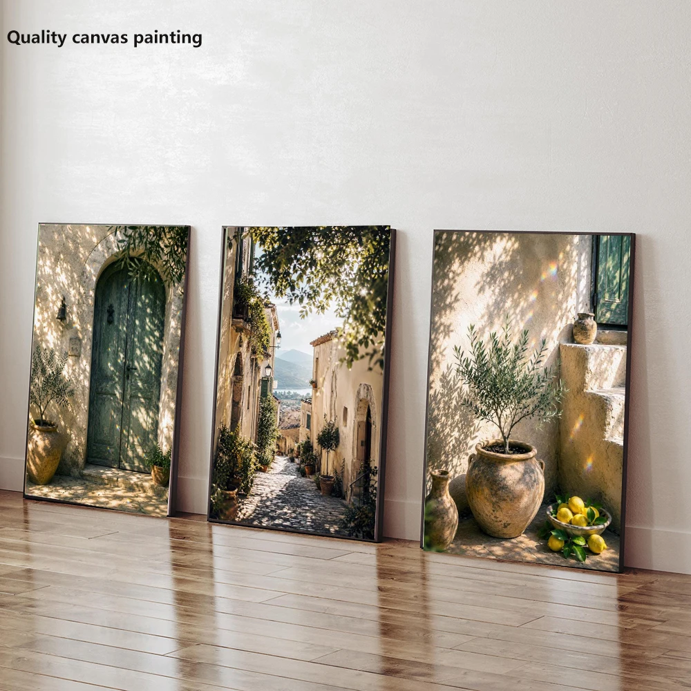 Set of 3 Mediterranean Wall Art - Italian Countryside Prints, Tuscan Home Decor, European Gallery Wall, Olive Tree Lemon Artwork