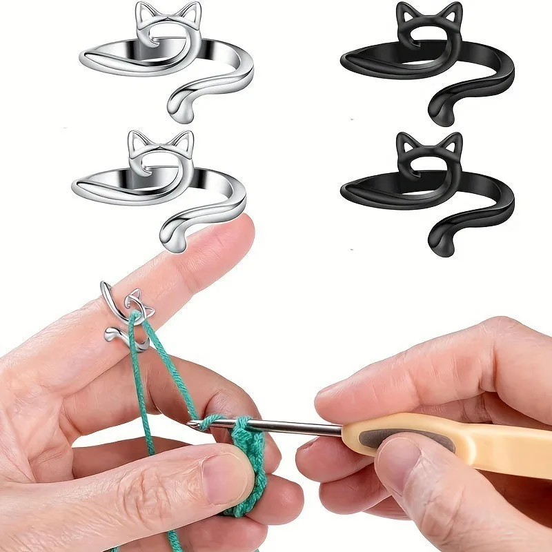 Knitted crochet ring for finger metal opening yarn guide crochet ring adjustable knitting faster  mother grandmother gift