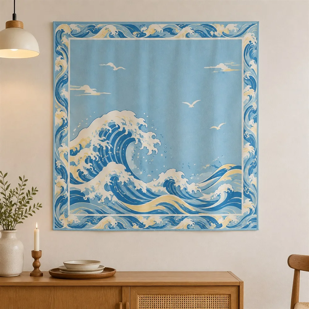 VIKAMA Ocean Wave Tapestry Wall Hanging, Coastal Scene Wall Art, Surf Decor for Bedroom Living Room Bathroom Dorm
