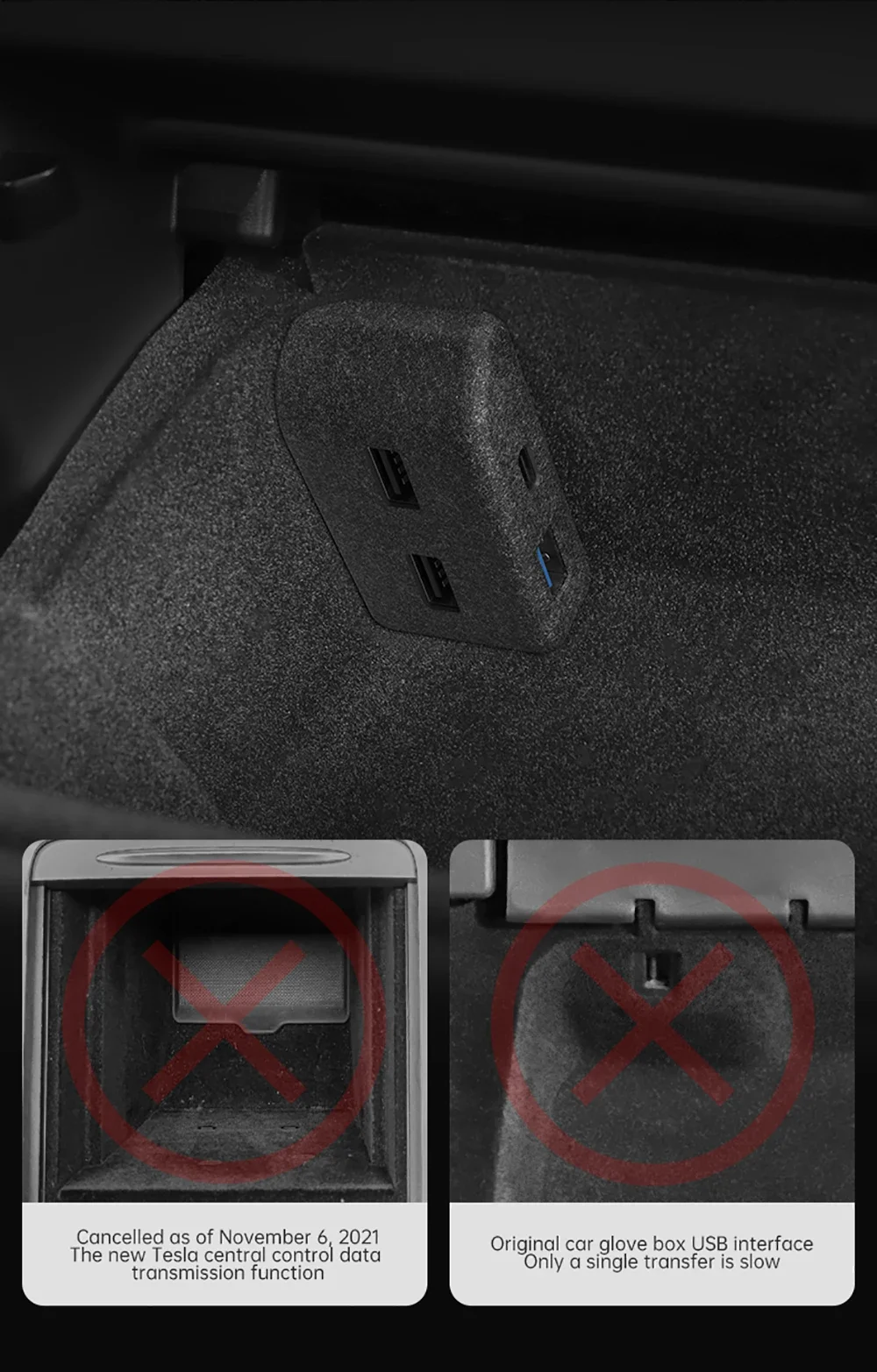 Für Tesla Modell 3Y Highland Juniper 2021-2025 Handschuhfach Beflockung USB HUB Adapter Schnell Ladegerät Auto zubehör – Detail 4