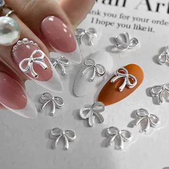 20/10 pçs kawaii bowknot metal ouro prata encantos do prego 3d liga japonesa gravata borboleta jóias prego strass decoração manicure acc