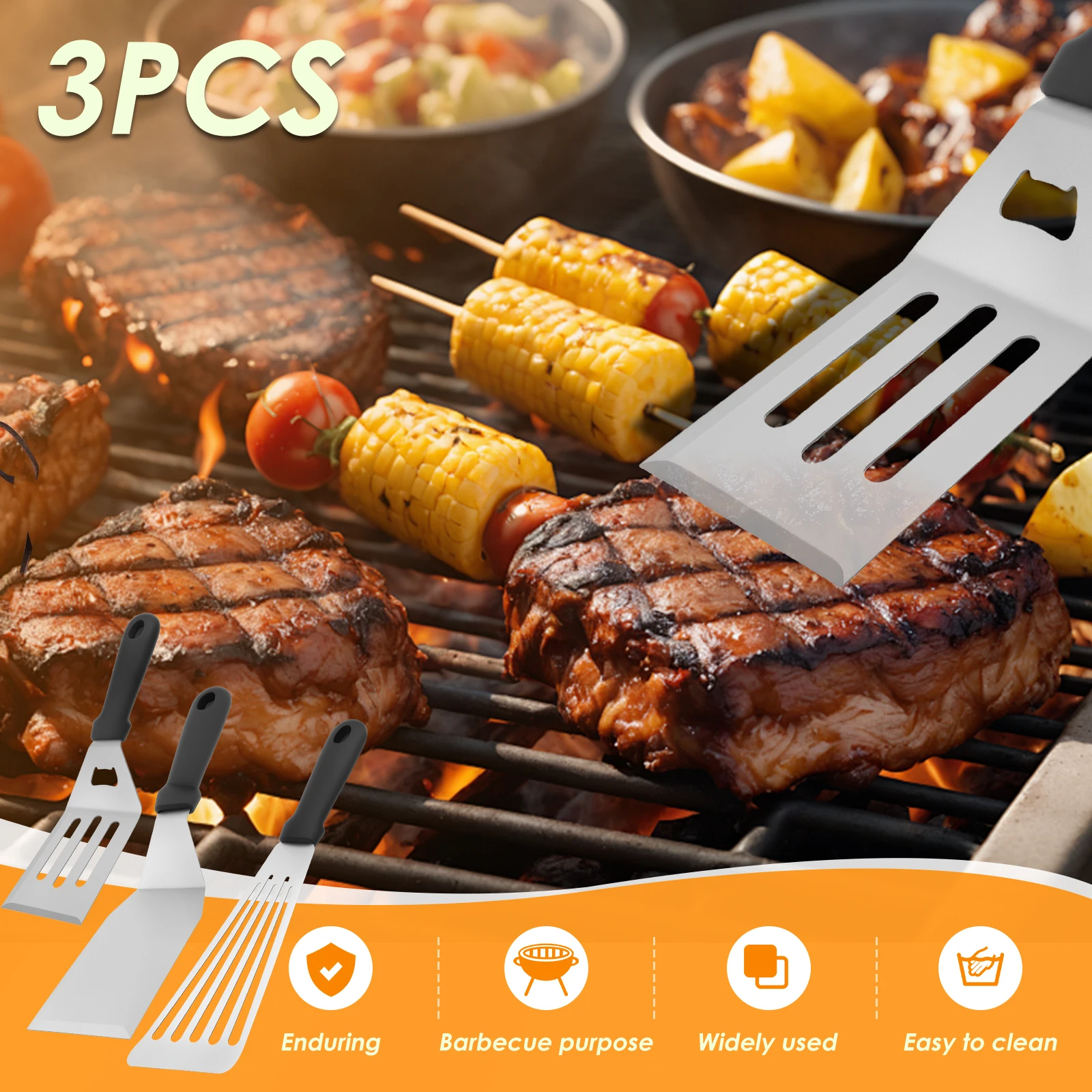 3Pcs Stainless Steel Fried Fish Spatulas for Kitchen Use Heat Resistant Desserts Spatulas Incisive Edge Serving Spatulas for BBQ