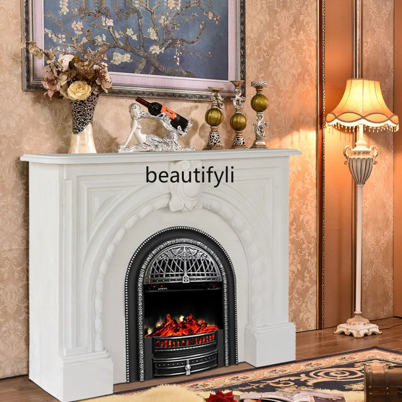

Marble Fireplace American Style Stone Carving Background Wall Entrance Living Room Decorative Cabinet Stone Fireplace Frame