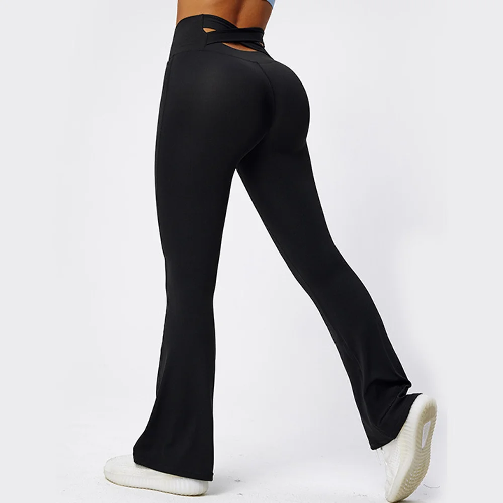 Women’s Flared Running Leggings Push Up Cross Back High Waist Sportswear Yoga Ballet Modern Dancing Training Workout Female Pant