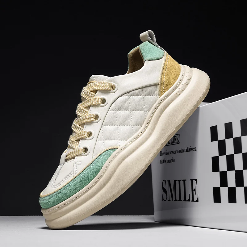 

Brand Sneakers Lace Up Mens Fashion Shoes Genuine Leather Men Comfortable Casual Shoes New Non-Slip Male Skateboard Thick Soled