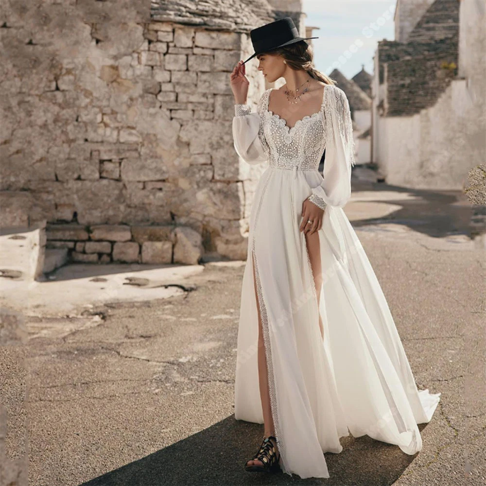 Robes de mariée A-ligne à col en V sexy pour femmes, impression de dentelle, patients dos nu, quelle que soit la longueur de vadrouille élégante, été, éducatif