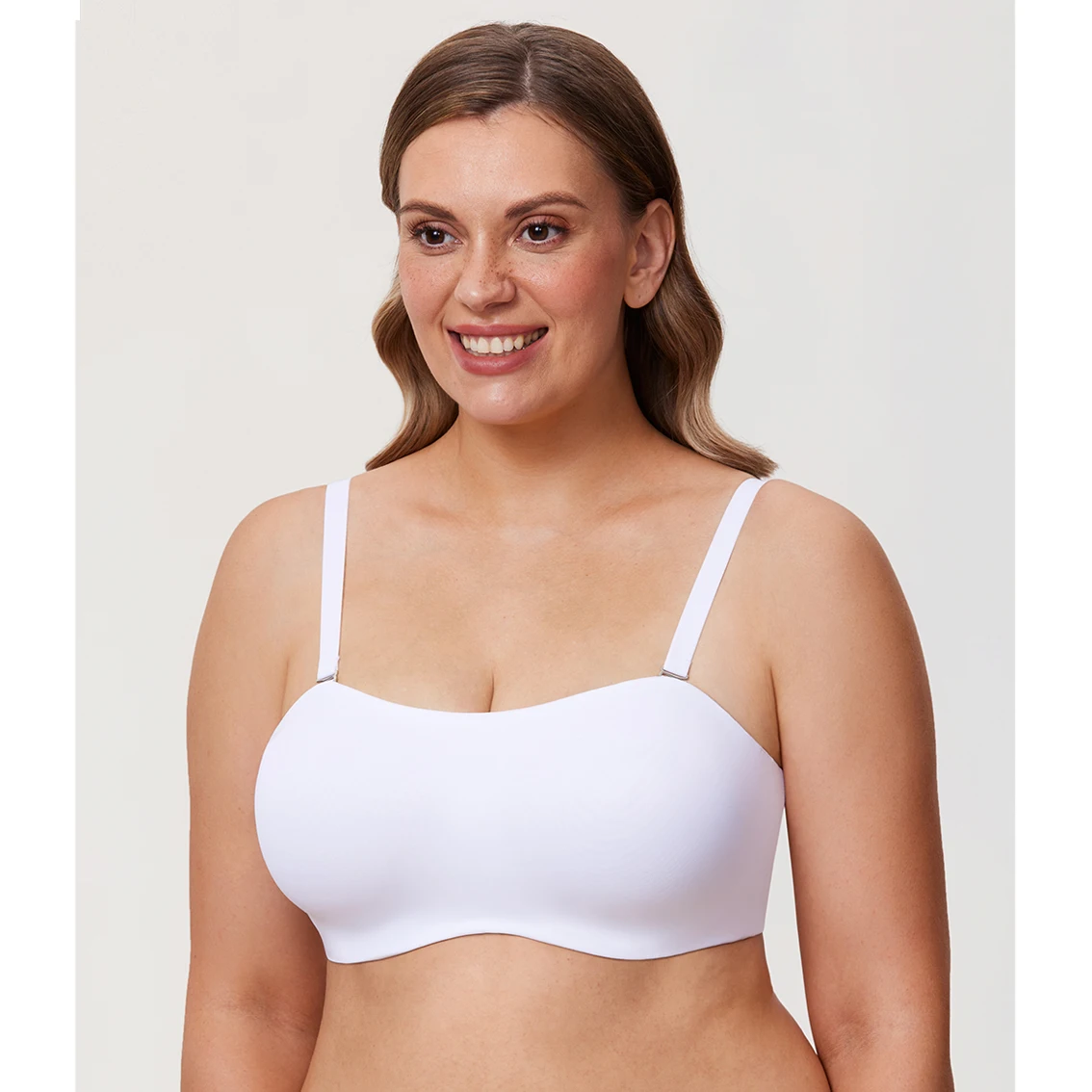 Smooth Bandeau Silicone-Free Bra Seamless Comfort Underwire Plus Size Strapless Bras for Women Full Coverage A-DD E F G