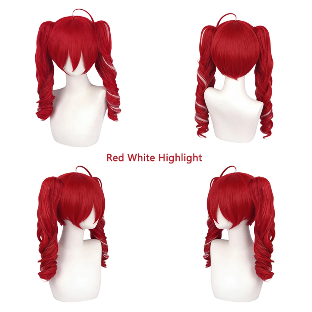 Detachable Clip-on Pigtails Wig Red with White Highlights Natural Looking Easy to Care Kasane Teto Cosplay Wig For Women Daily