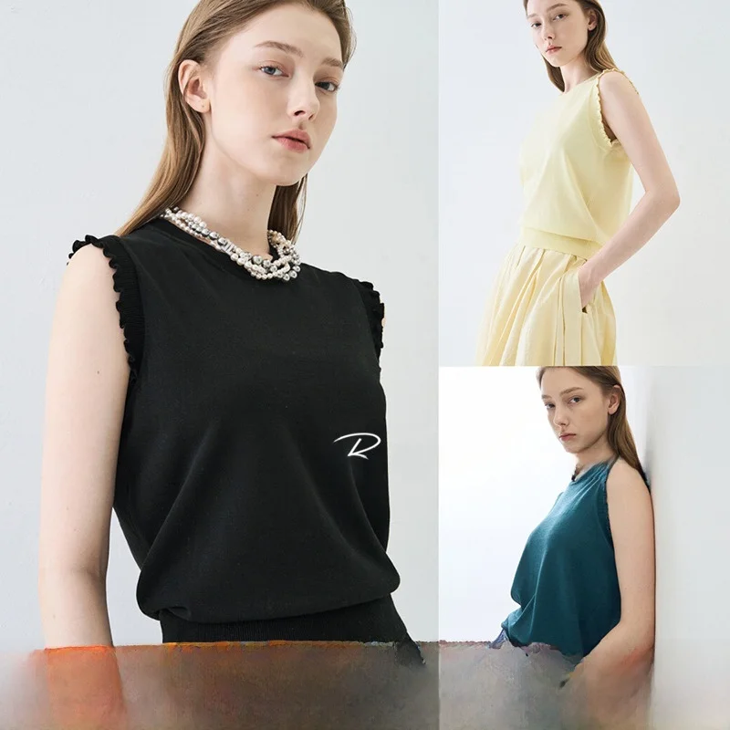 

Sli Self-Preserved Vest Beautiful Elastic No-Sve Commute Friendly Inner Wear Knitted Top Korean Sle Summer Piece