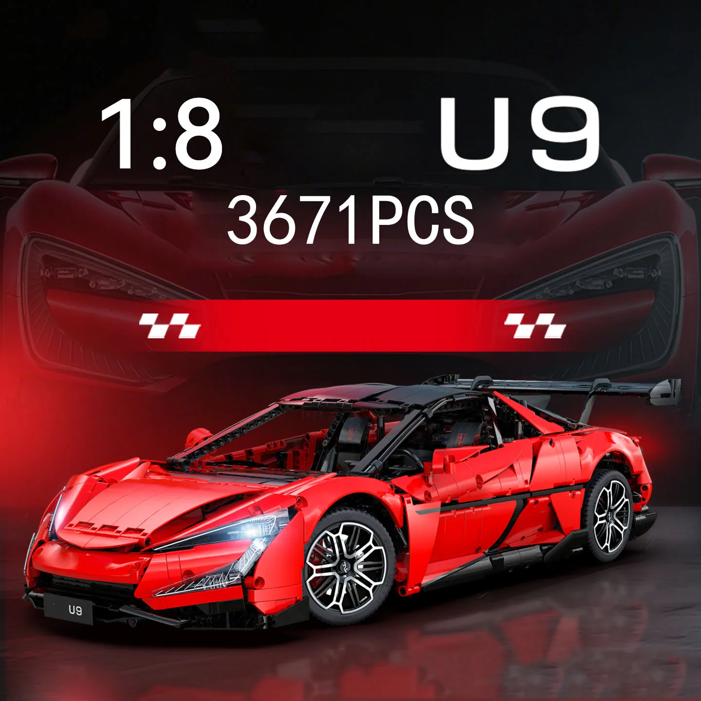 Escala técnica 1:8 China EV Sport Car Modelo Yangwang U9 Bloco de construção Rc Brick Supercar 2.4ghz Brinquedo de veículo de controle remoto