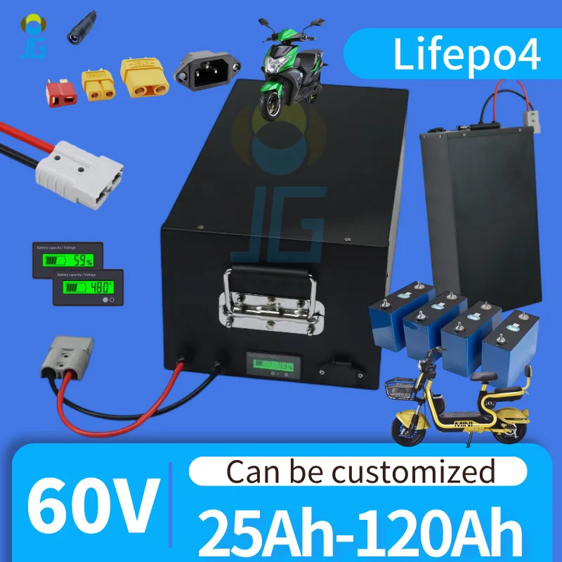 

Waterproof Lifepo4 Battery with Bluetooth APP BMS 100Ah 60V for Scooter Boat-60Ah 80Ah 30Ah 40Ah 150Ah 120Ah Options Available