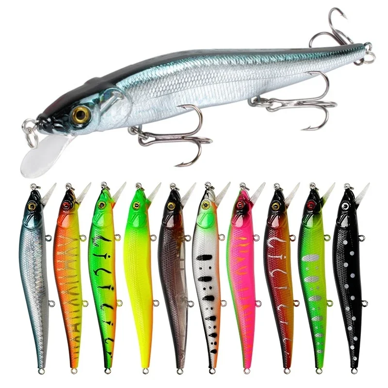 1 adet balıkçılık cazibesi 11.5cm/14g Minnow Lure Wobblers 3D gözler levrek yapay yem Pike sazan yem yüzen yem balıkçılık cazibesi