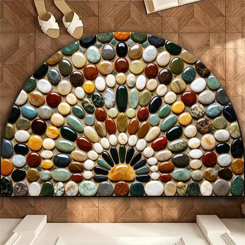 VIKAMA Semi-Circular Radial Simulation Pebble Entrance Door Mat Foyer Bathroom Entrance Home Carpet Home Decoration