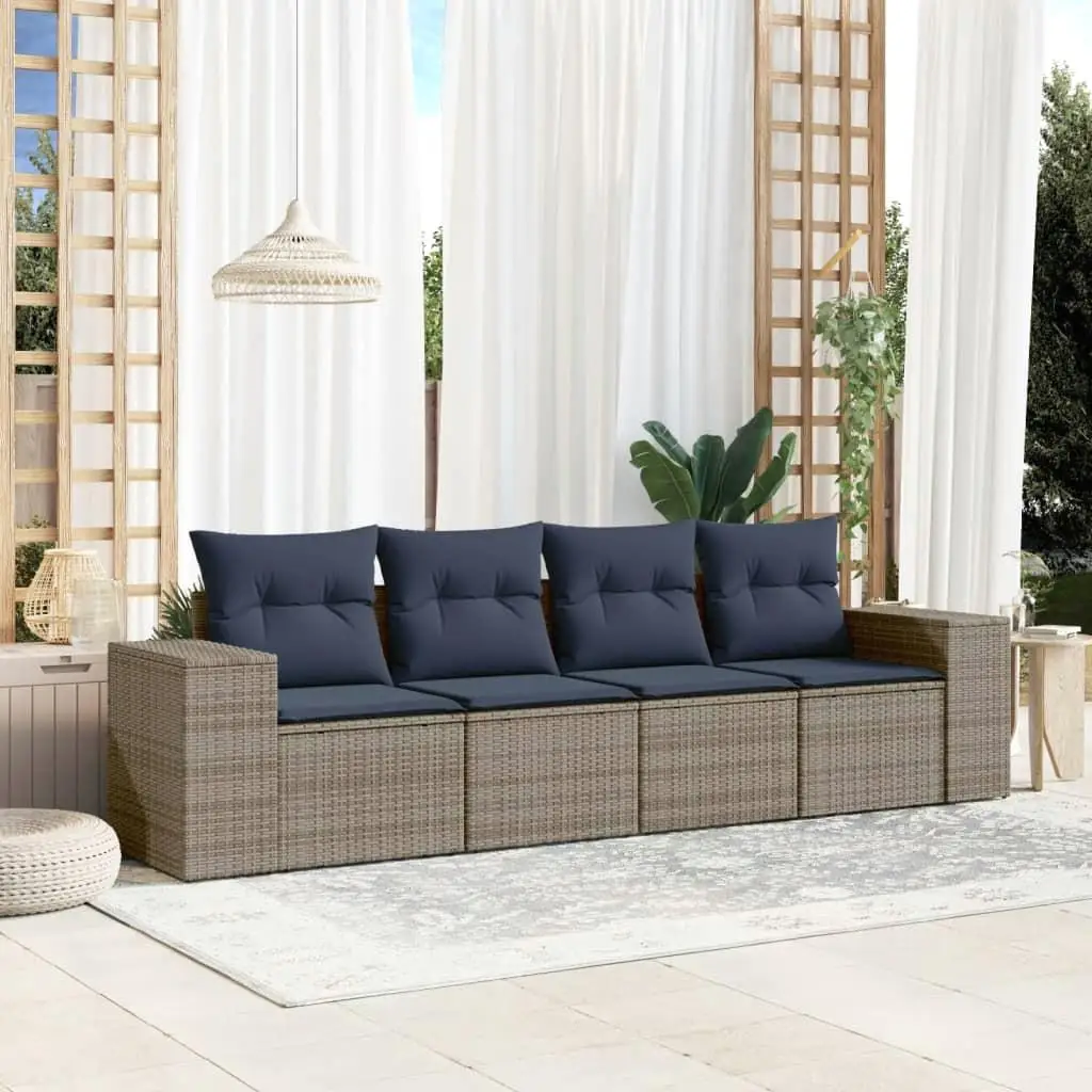 

4 Piece Gray Poly Rattan Patio Sofa Set with Cushions Outdoor Furniture Garden Seating