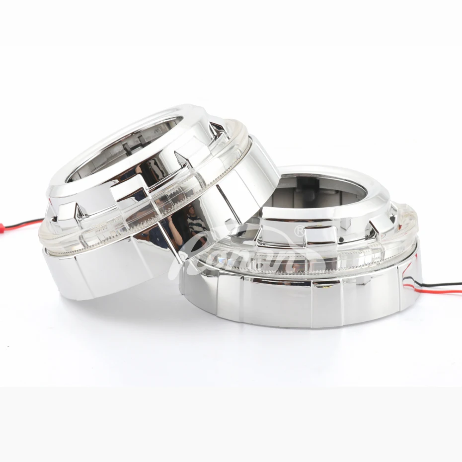 2PCS RONAN 3.0inch Integrated LED Optical Angel Eyes Silver Shrouds White Color for 3.0 Bi-xenon or Bi-led Lens