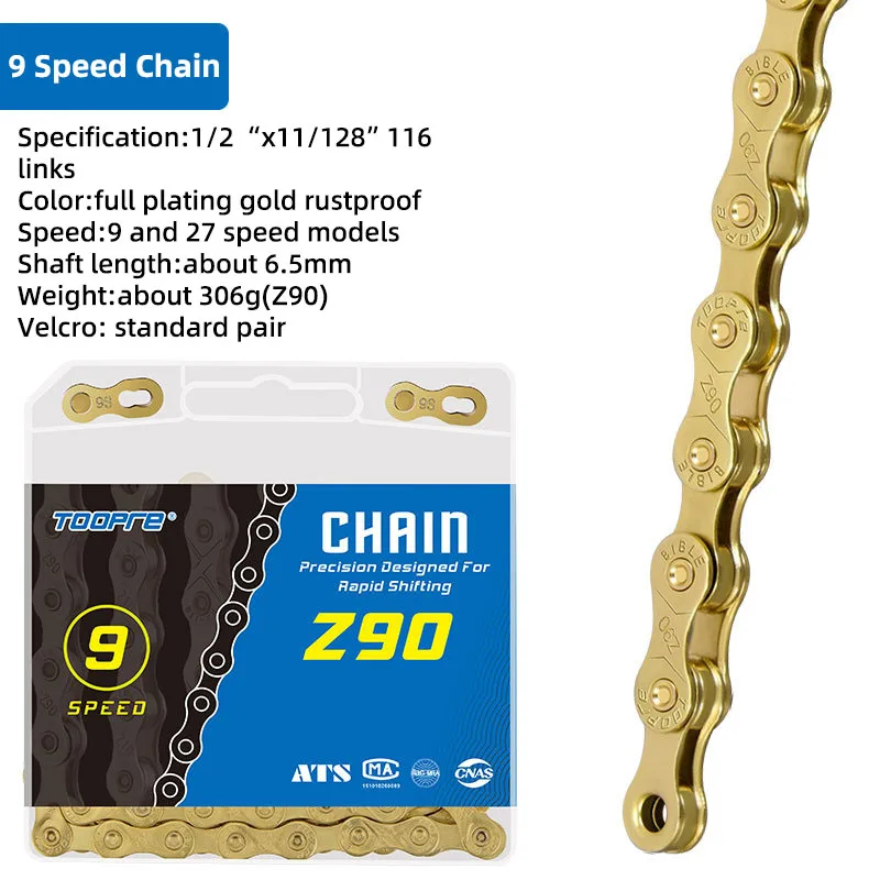 TOOPRE MTB Fahrradkette 1/ 6/7/8/9/10/11/12 Geschwindigkeit Gold Mountain Road Fahrradkette Galvanisierte und rostfreie variable Kette