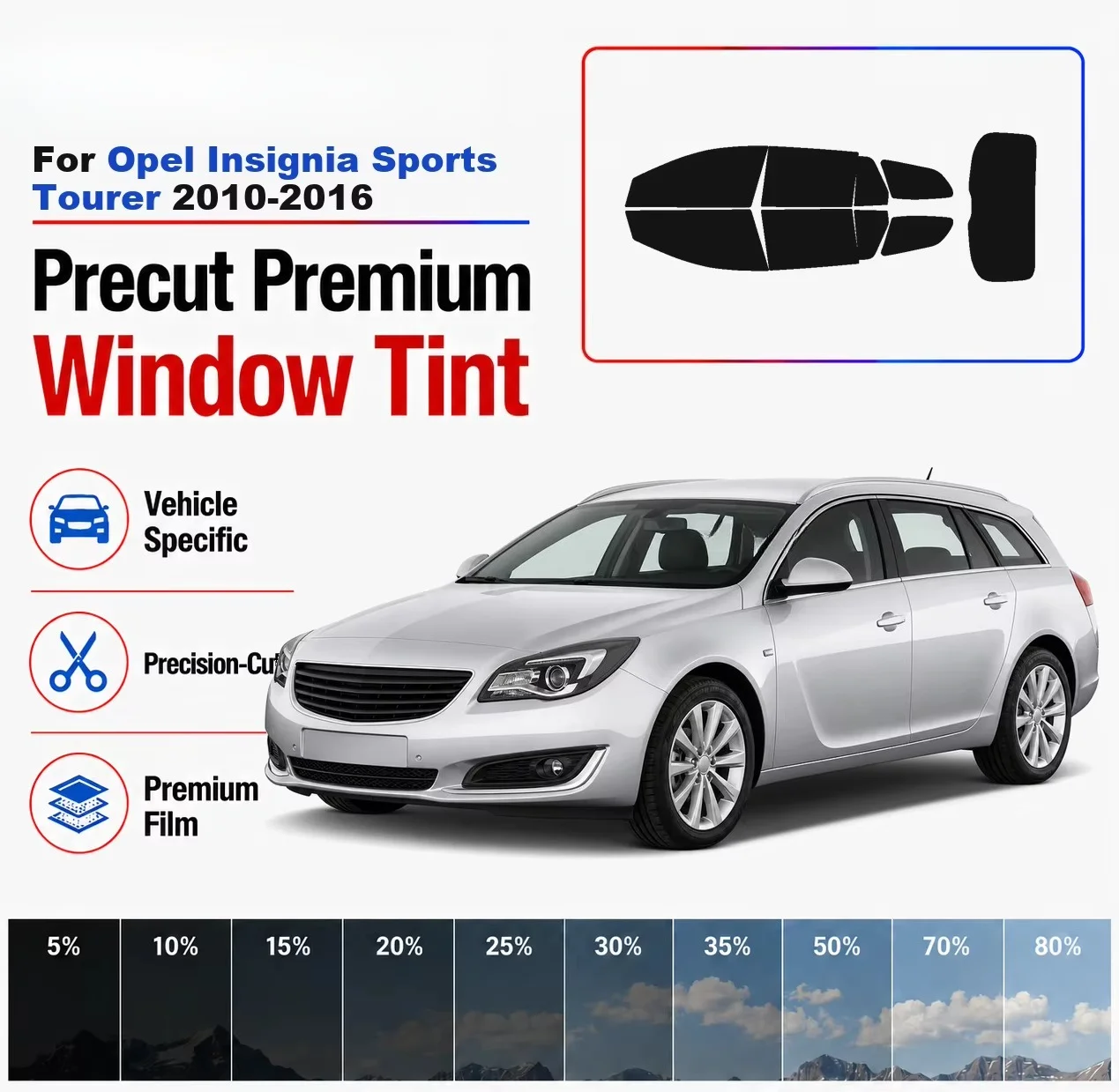 Premium Precut Window Tint Kit Front Rear Windows Rear Windshield For Opel Insignia Tourer 2010-2016 Car Solar Nano Ceramic Film