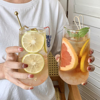 500Ml Simple Stripe Glass Cup Wine Coffee Drinking Glassware Glass Cup Water Whiskey Beer Cocktail Coffee Milk Glasses Bar Tool
