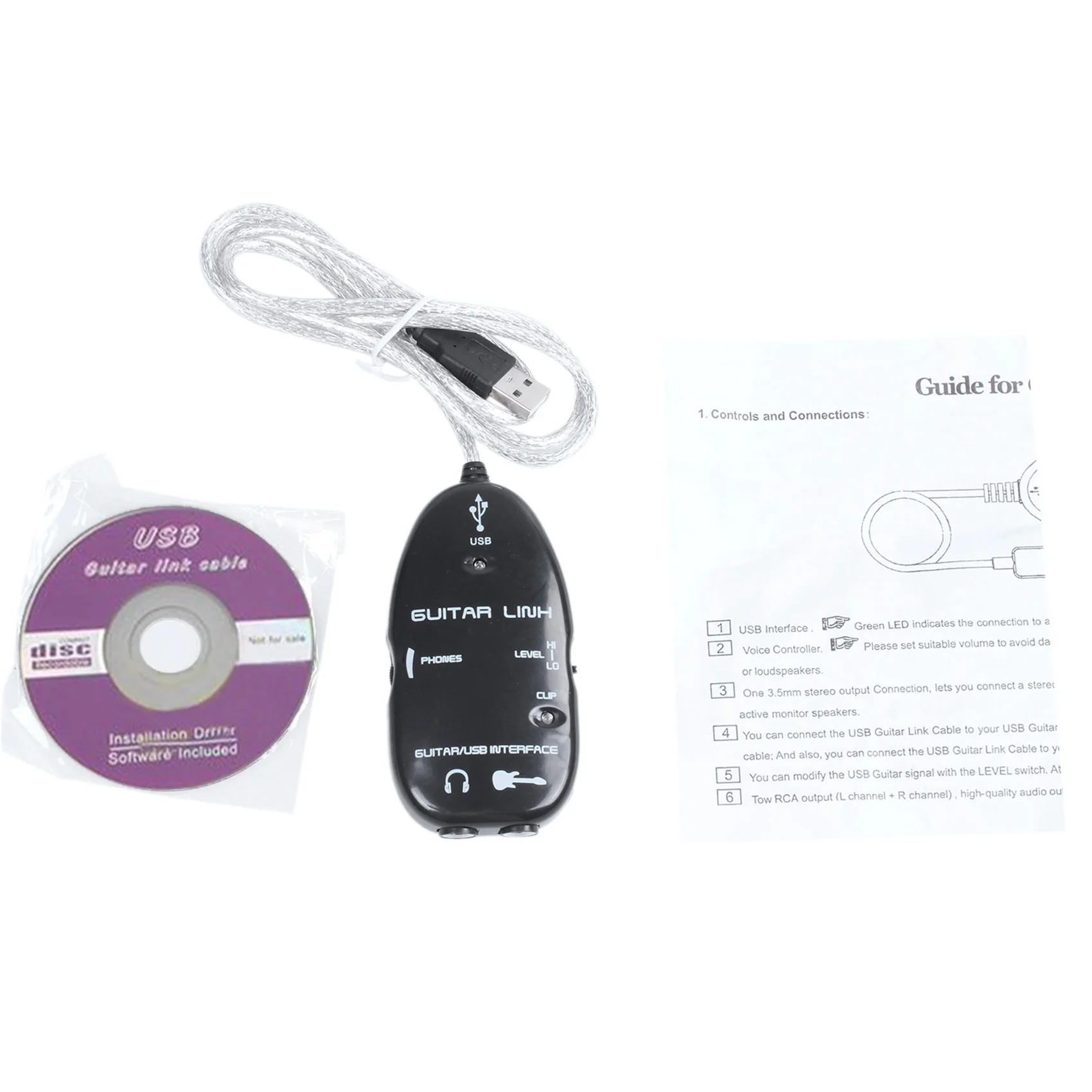Stylish-10X Guitar To USB Interface Link Cable Adapter MAC/PC Recording CD Studio Laptop