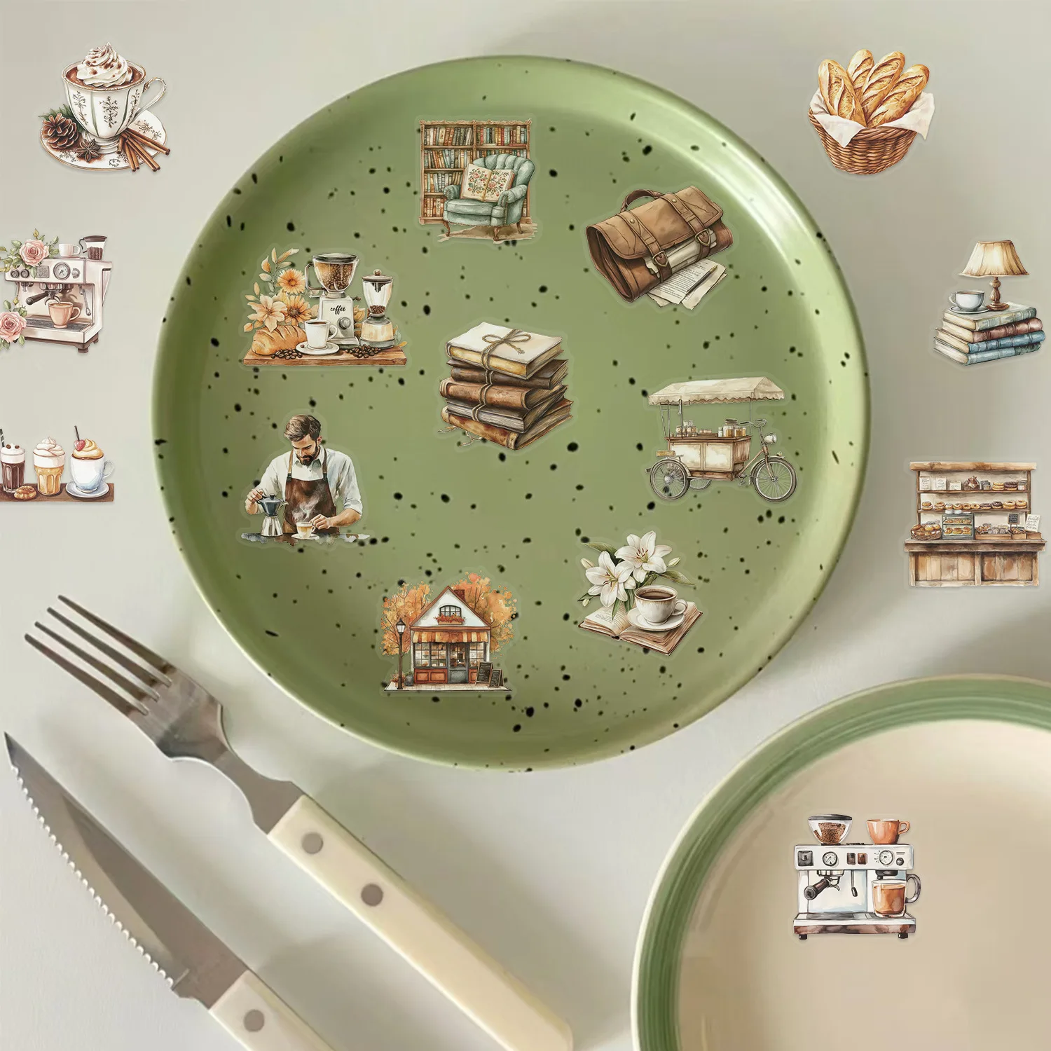 Lot de 50/100 autocollants transparents en PET rétro pour café, imperméables, décoratifs, pour guitare, carnet