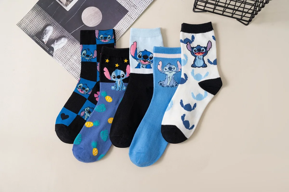 Chaussettes en coton Disney CAN o & Stitch pour enfants, motif imprimé de figurines d'anime de dessin animé, respirantes, chaussettes moyennes, chaleur d'hiver, cadeaux pour enfants