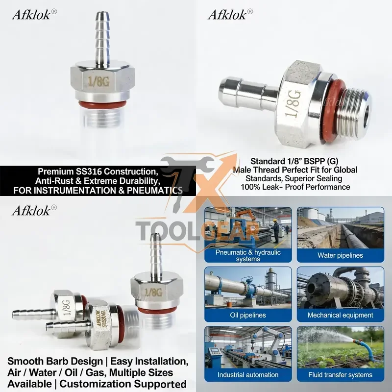2026hotsale* Stainless Steel BSPP G Thread to Hose Barb Fitting 1/8 1/4 3/8 1/2 to 3 4 6 8 12