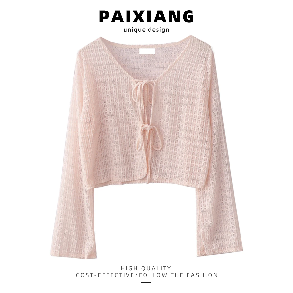 سترة PAIXIANG نسائية صيفية خفيفة الوزن للحماية من الشمس مع سترة بحزام وملابس خارجية شفافة للمناسبات غير الرسمية