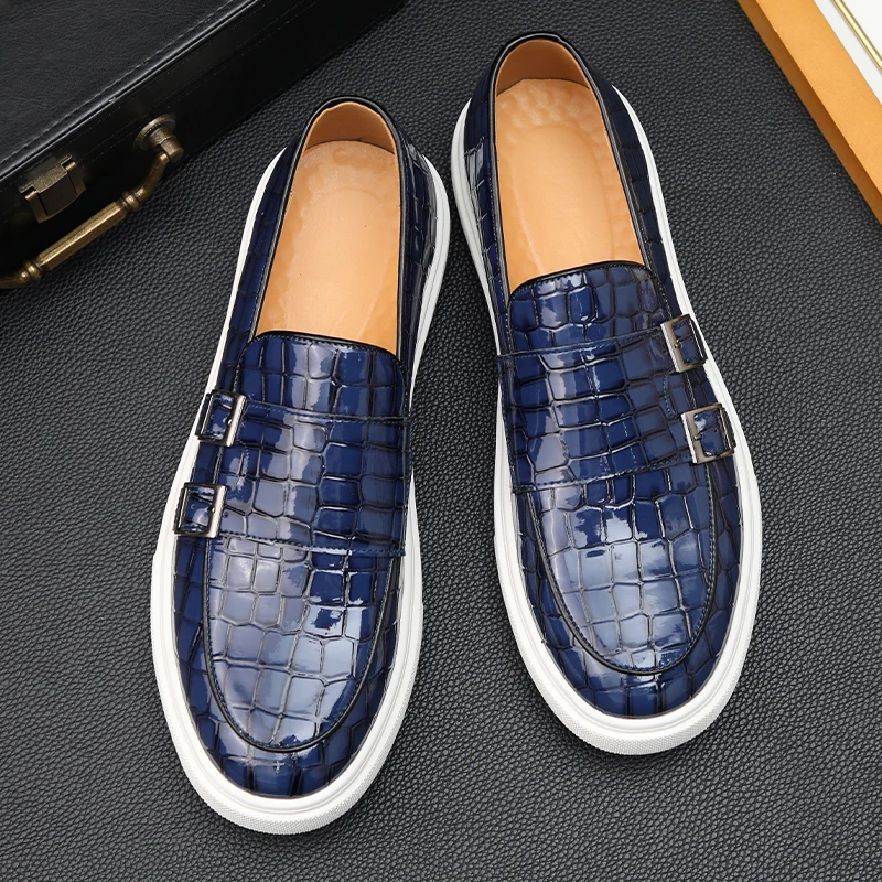 New Men\'s Vulcanize Shoes Slip-On Sneakers Double Buckle Monk Shoes  Handmade Men Shoes  Size 38-46