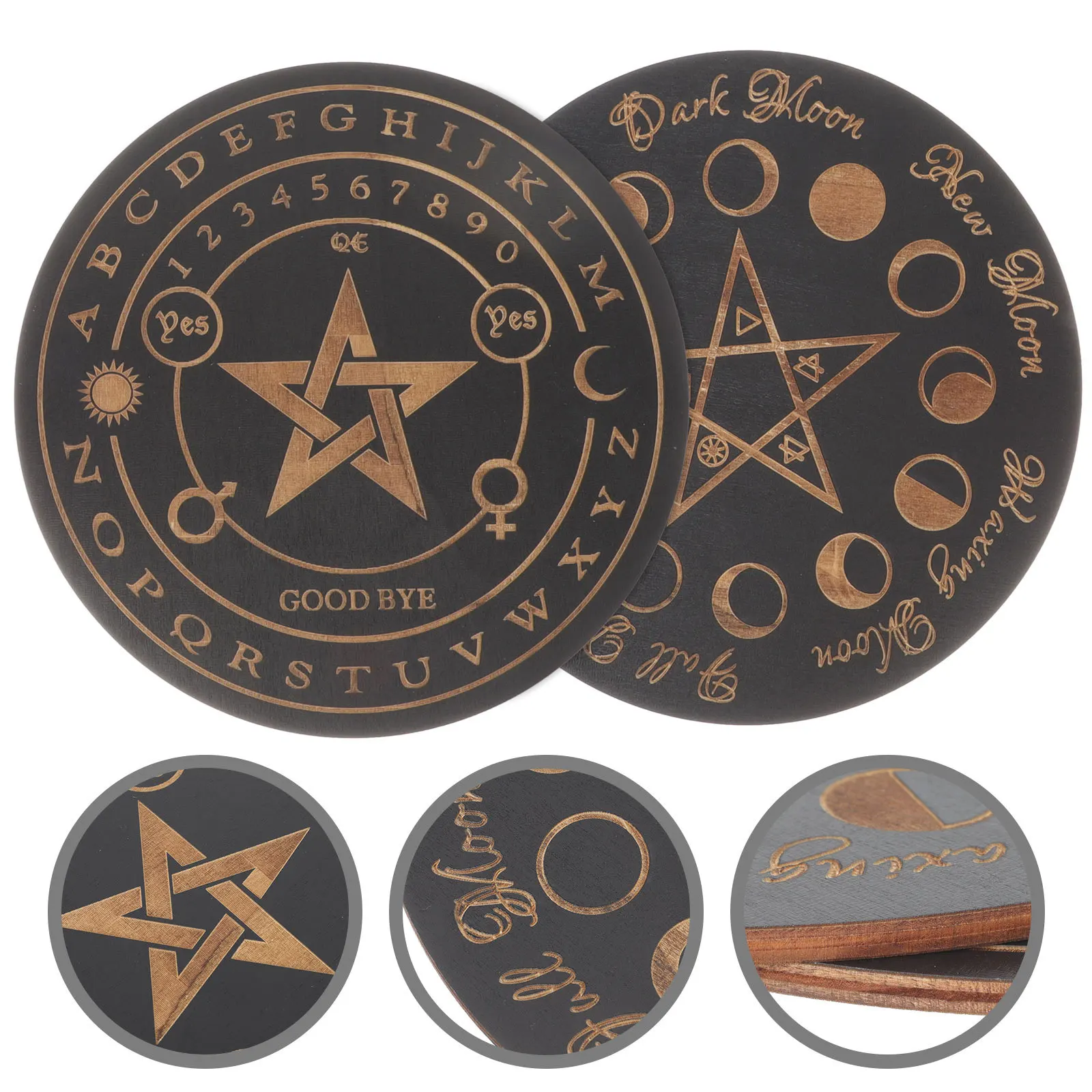 

2Pcs Carved Wooden Divination Board Durable Vintage Pendulum Answer Plate Party Prop Home Decoration Divination Tool