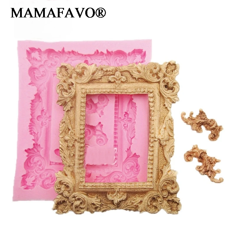 Big Victorian Embellishment Frame Silicone Cake Mold Fondant Molds Cupcake Mould Soap Mold ChocolateConfeitaria E736