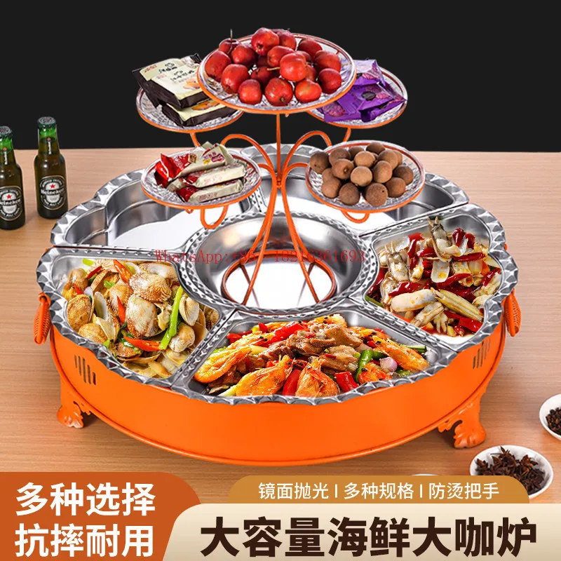 Commercial Vintage Heated Stainless Steel BBQ Grill Platter Thickened