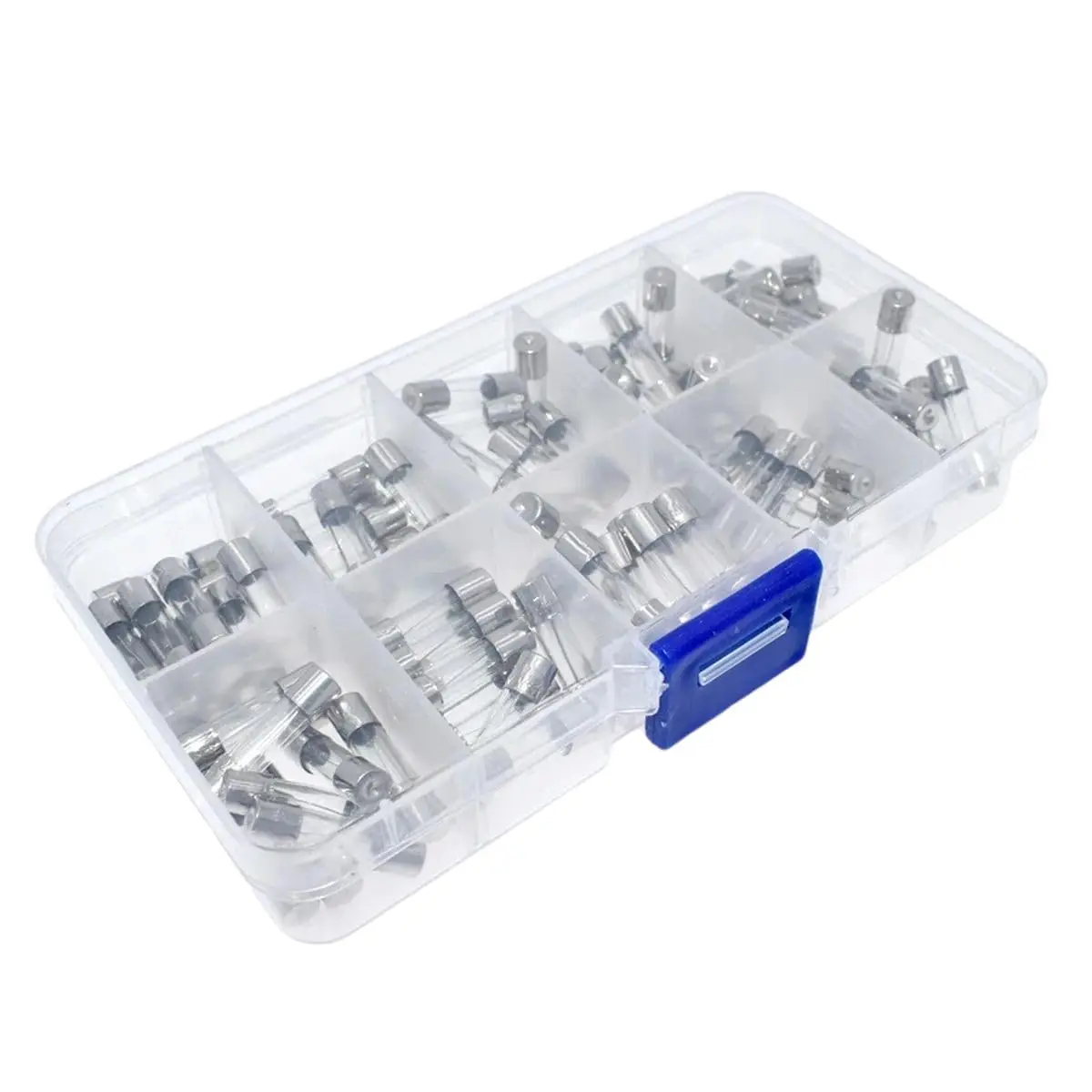 100pcs 5x20mm Quick Blow Glass Tube Fuse Assorted Kit Amp 0.2A 0.5A 1A 2A 3A 5A 8A 10A 15A 20A 250V  with Storage Box