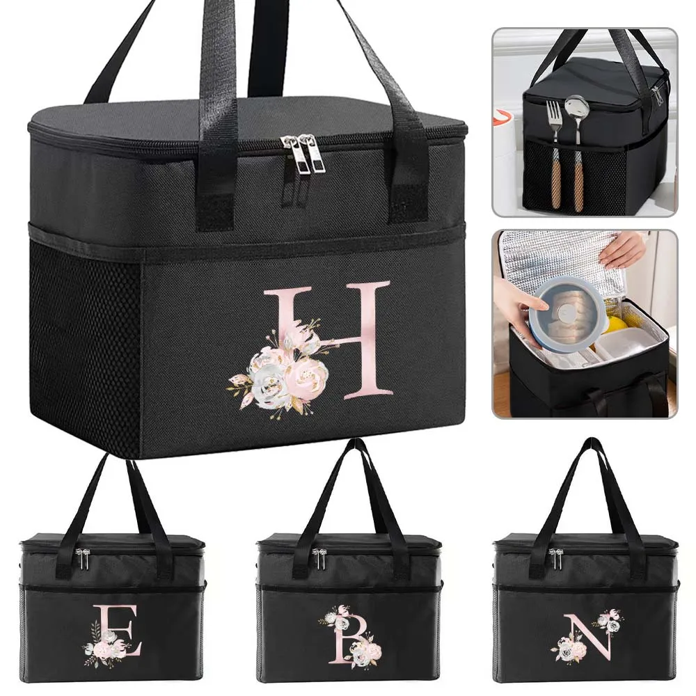 

Thermal Bag Portable Lunch Bags Insulation Cooler Bag for Women bento Box Printing Pink Flower Series Travel Picnic Food Storage