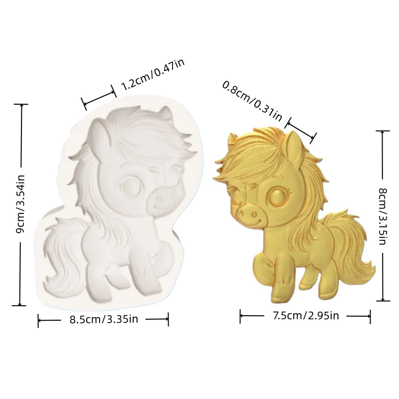 ​ ​ Healing-Themed Little Pony Mold with Big Eyes and Smiling Expression, Silicone Mold for Making Fondant Chocolate