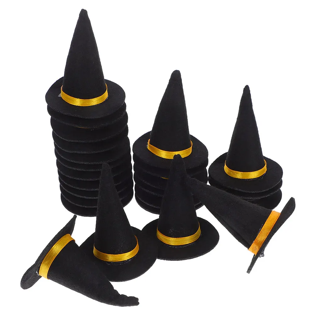 

30Pcs Mini Felt Witch Hats Halloween Bottle Toppers for Wine Bottles Cupcake Party Decorations Craft Supplies Holiday Decor