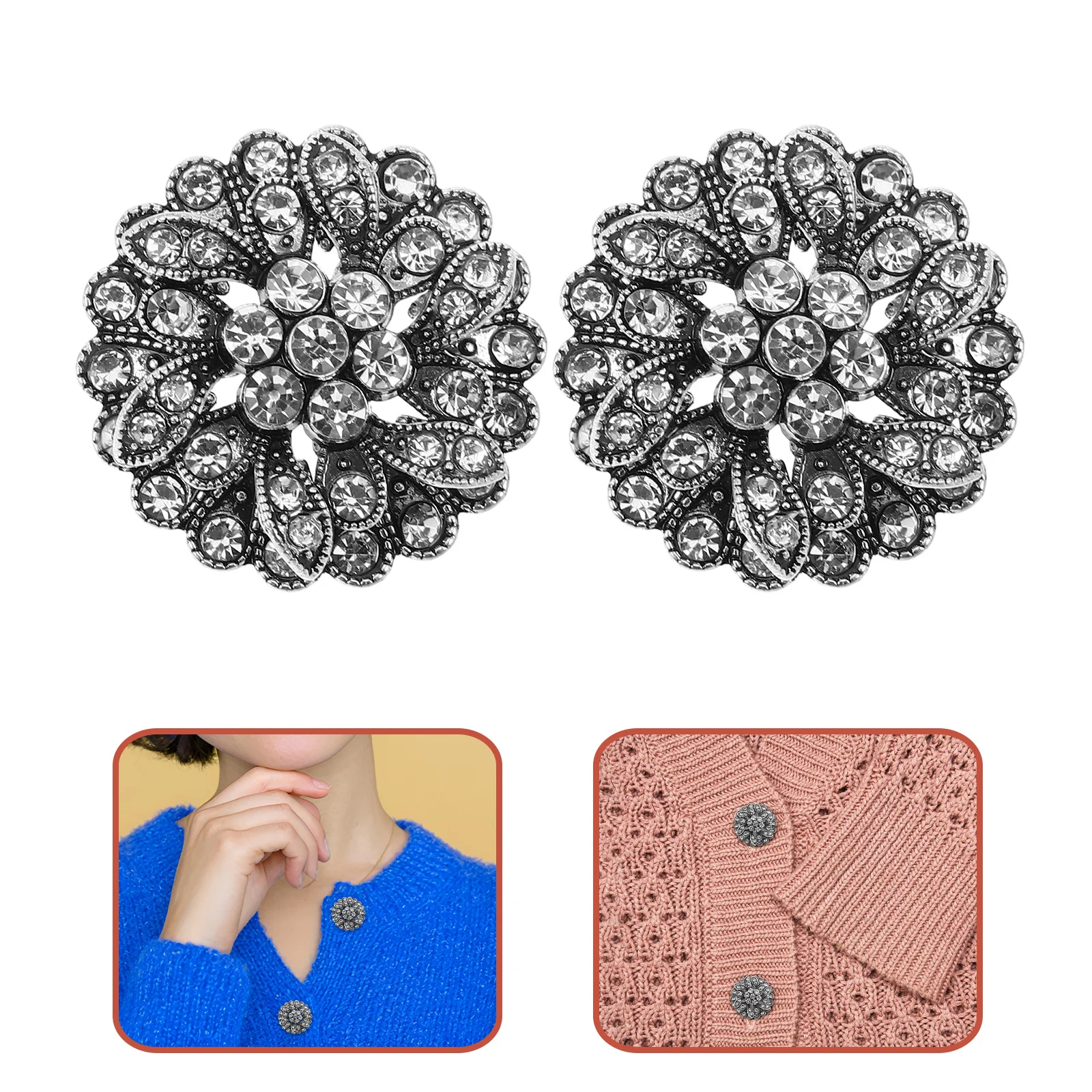 

6Pcs Floral Vintage Buttons Metal Rhinestone Flatback Charms for DIY Sewing Projects Wedding Bouquets Home Decor Clothing