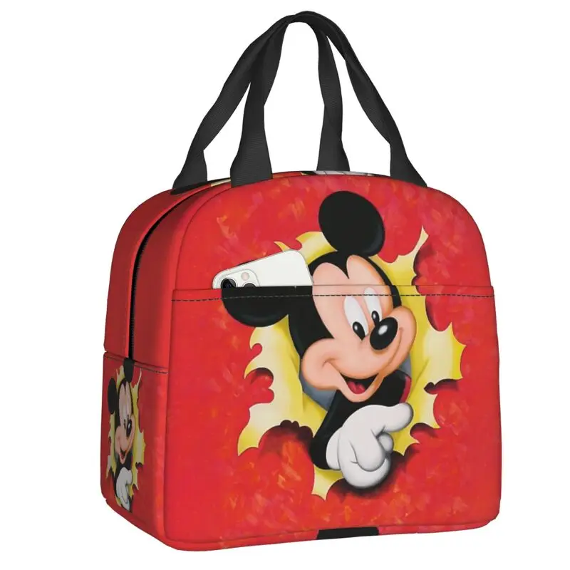 Custom Mickey Mouse Insulated Lunch Box for Women Portable Thermal Cooler Lunch Bag Food Picnic Container Tote Bags