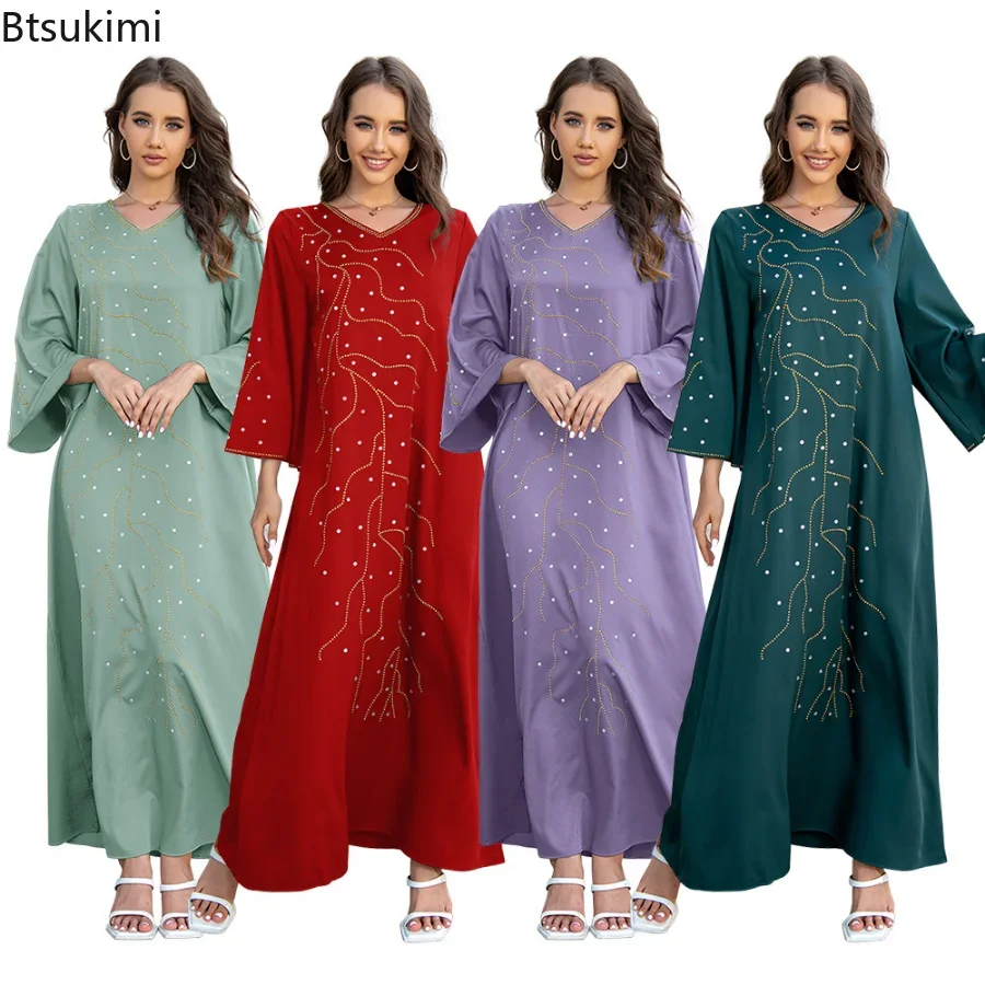 

Morocco Muslim Dress Women Diamond Abaya Kaftan Evening Dresses for Women Dubai Turkey Islam Long Dress Robe Femme Loose Dress