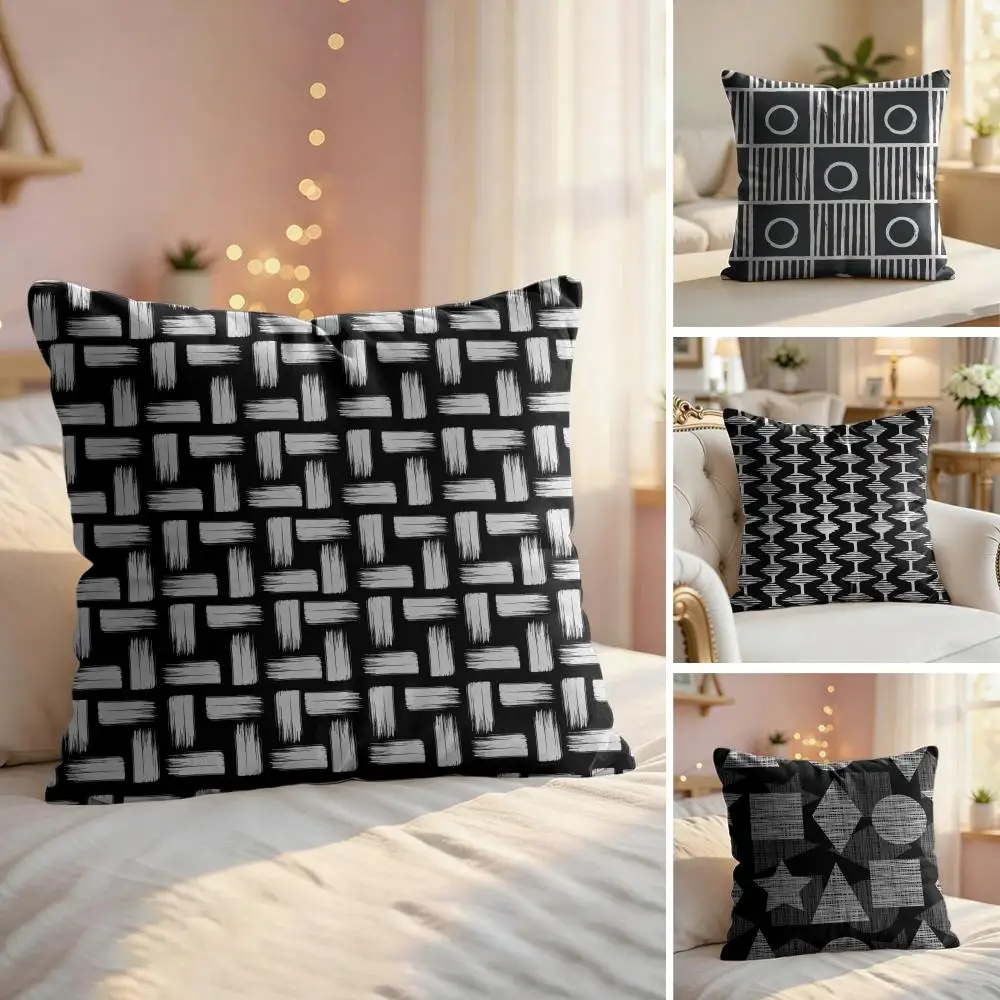Modern Geometric Style Cushion Cover Soft Short Plush Pillow Cover Smooth Cozy Texture Aesthetic Cushion Case Home Decor