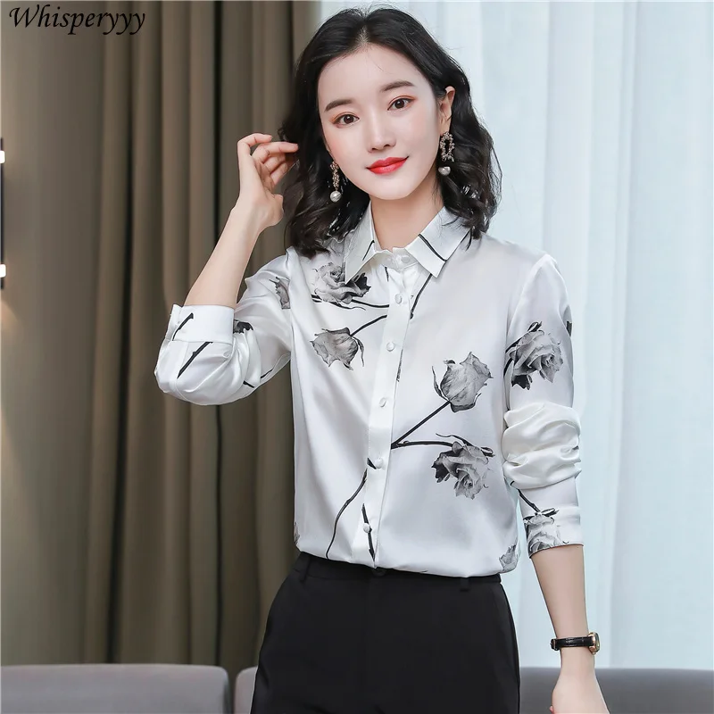 Women's Blouse Spring Autumn New Long-sleeved Printing Tops Female Fashion Turn-down Collar Chemise Femme Casual Shirt