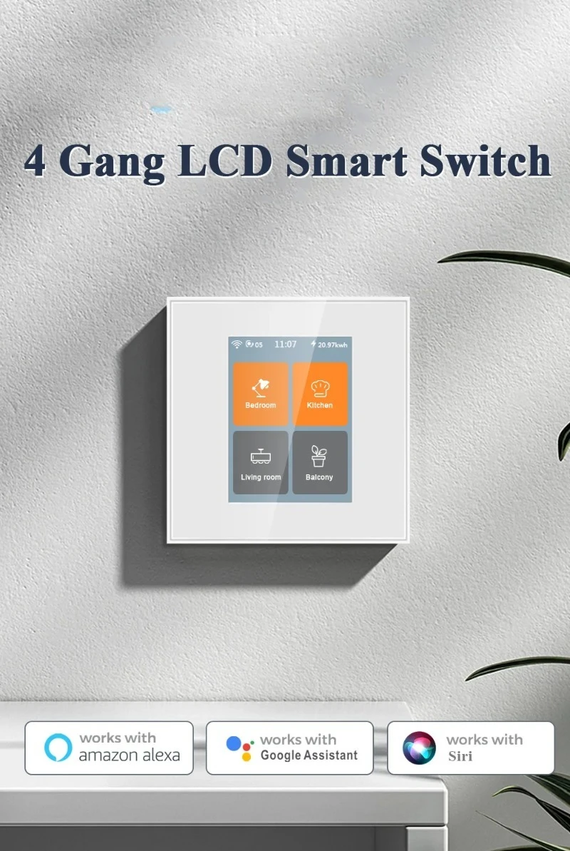 Suitable for supporting voice control LCD touch screen panel intelligent switch 4 Gang Light Lanbon WiFi Mesh Zigbee