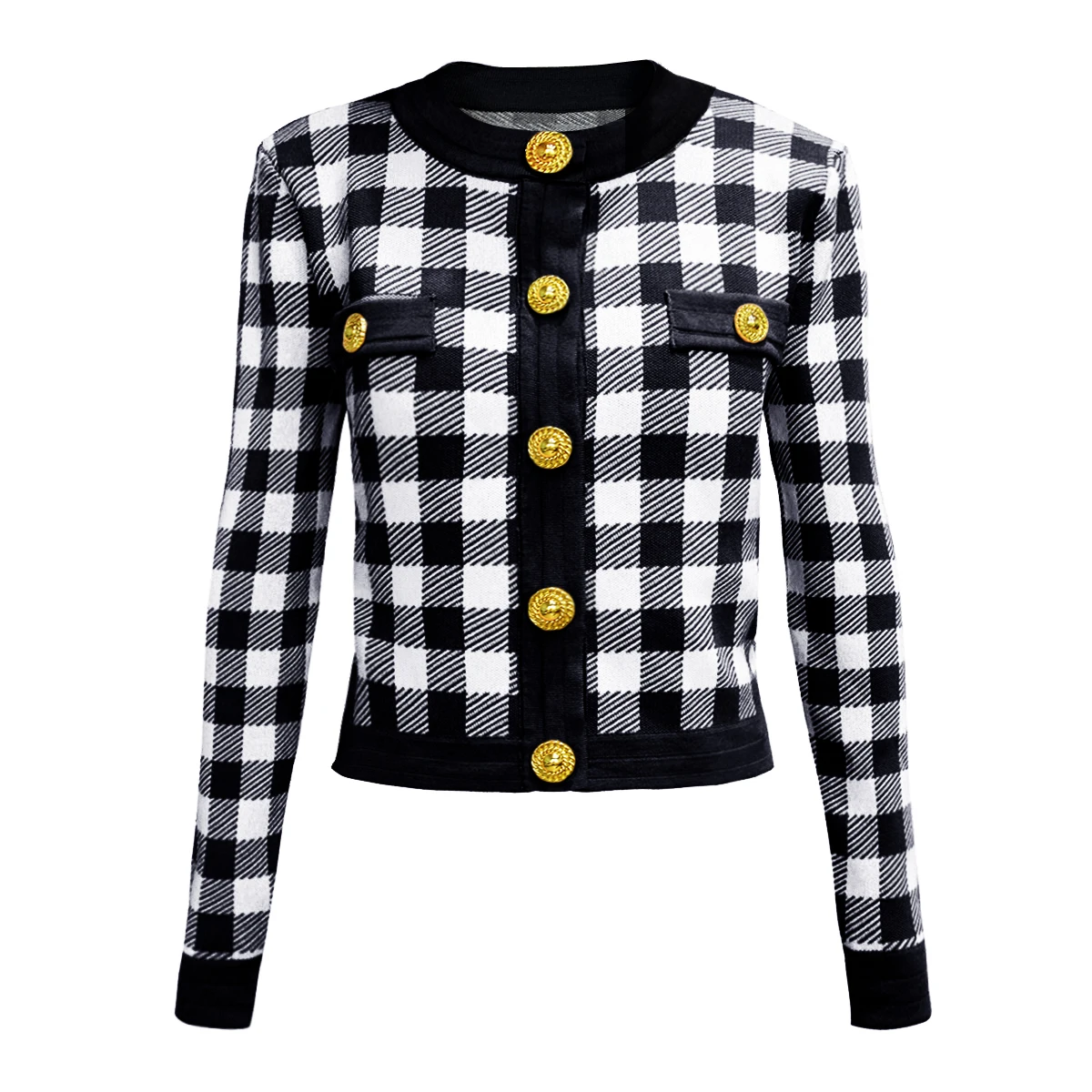 

Three Colors Of High-quality And Fashionable New Knitted Plaid Button Back Zipper Long Sleeved Slim Fit Casual Women's Cardigan