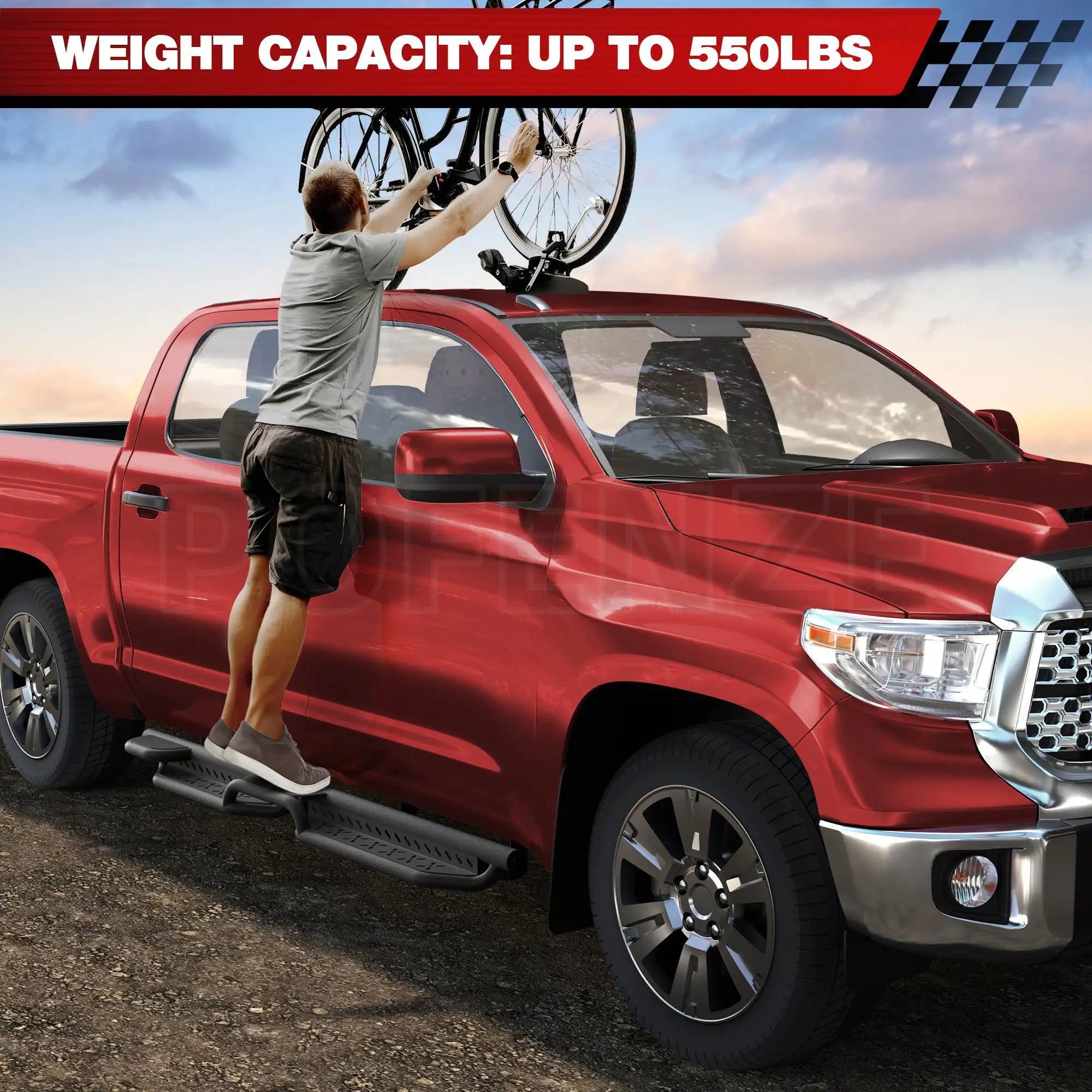 

Toyota Car Side Step, Running Board 2007-2021 Toyota Tundra Crew Cab 4 Doors Only, Carbon Steel Rails Step Nerf Bars Accessorie