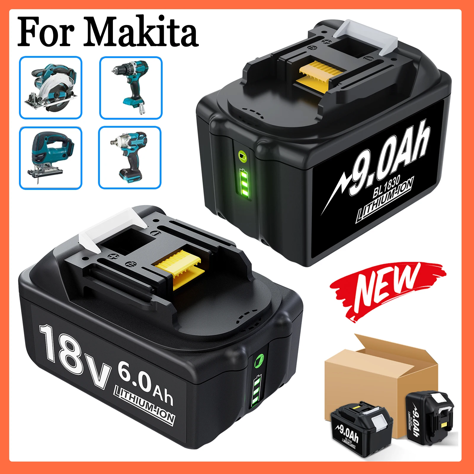 Battool Rechargeable 18V 3.0/4.0/6.0/9.0Ah Li-Ion Battery For Makita BL1830 BL1815 BL1860 BL1840 Replacement Power Tool Battery