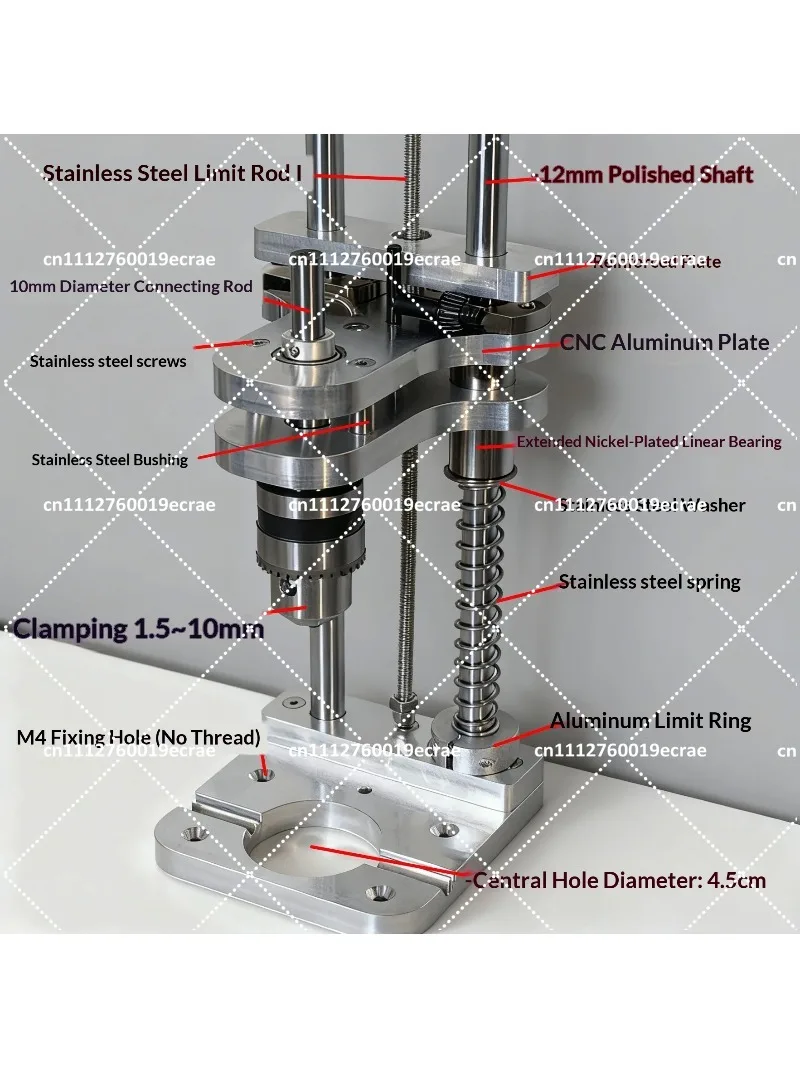 Vertical Drilling Guide Stand Woodworking Desktop Aluminum Alloy Dual Plate with Nickel-Plated Shaft Drill Bracket Tool